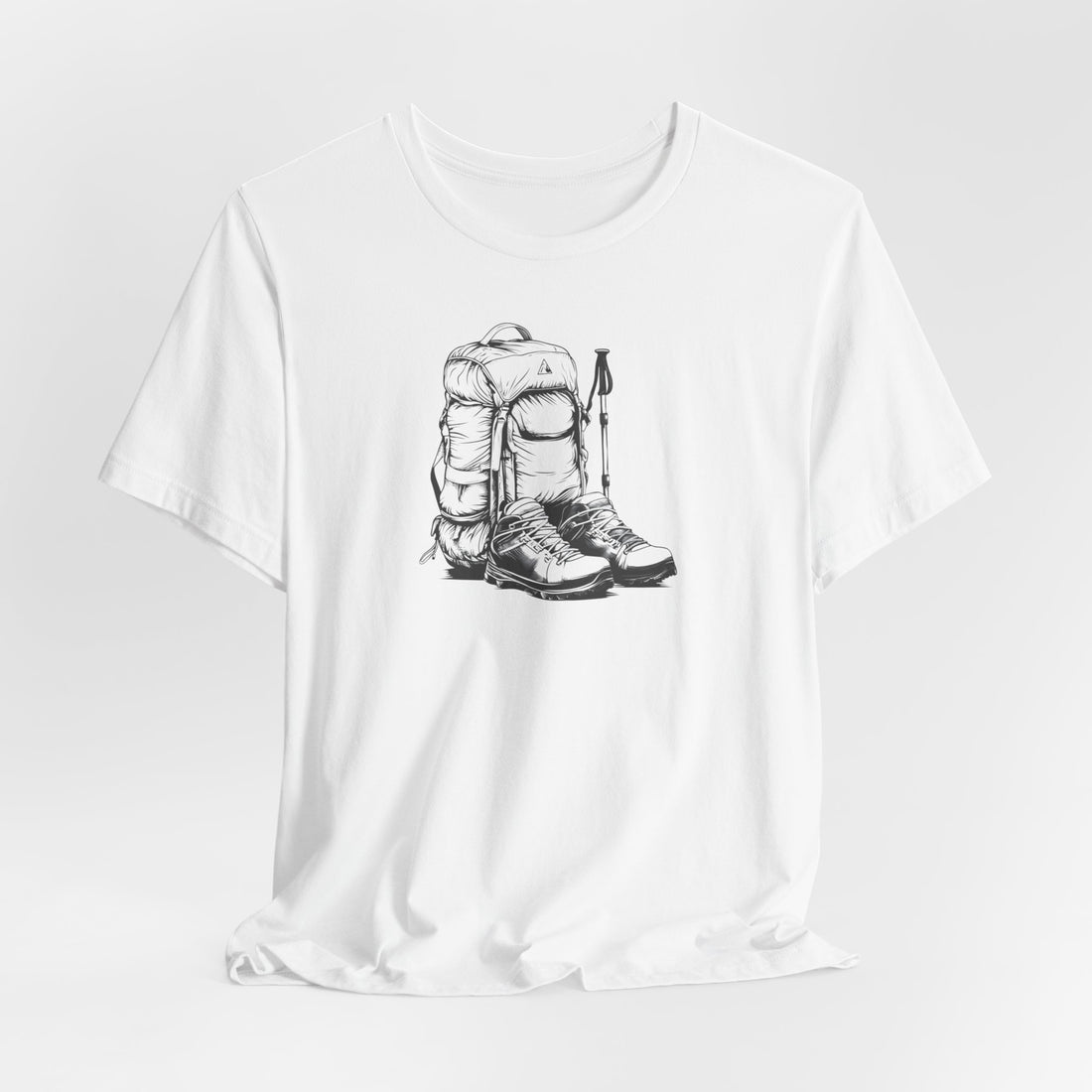 Adventure Backpack & Hiking Boots T-shirt | Outdoor Gear Illustration | Perfect Tee for Hikers and Nature Lovers