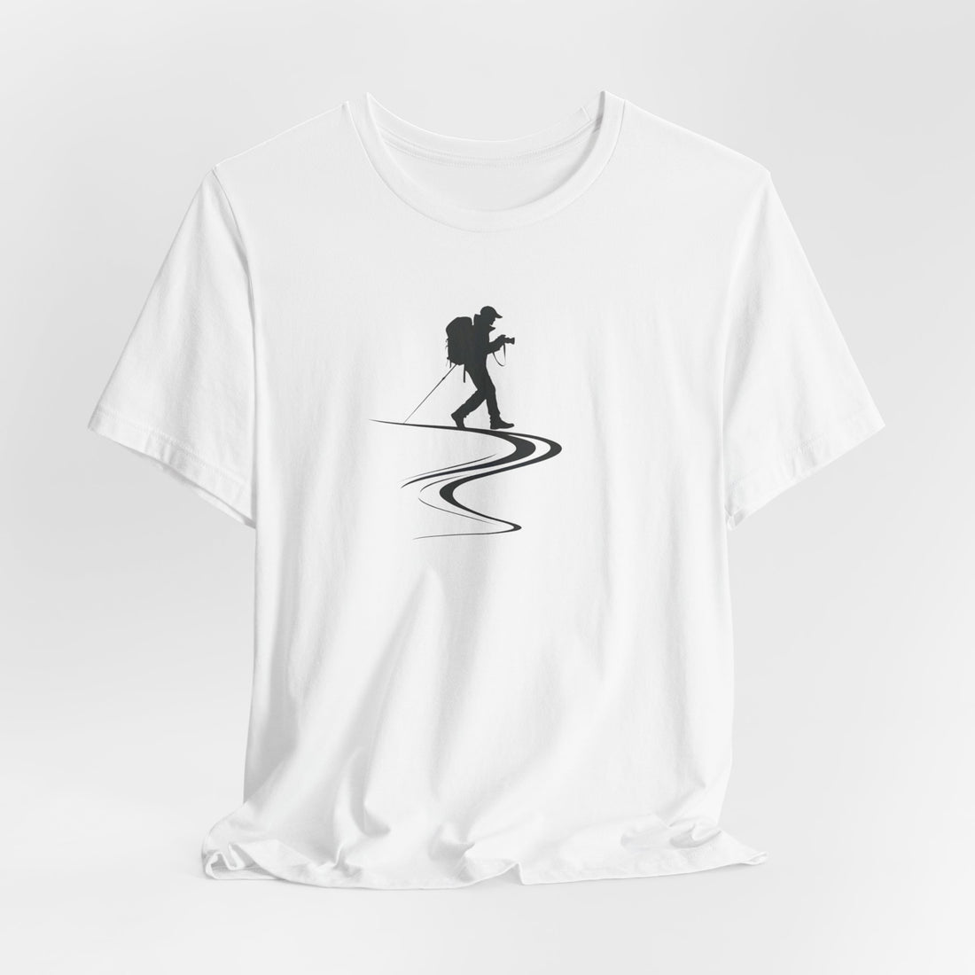 Hiking Adventure T-Shirt | White Cotton Tee with Minimalist Hiker Design | Stylish and Comfortable Unisex Shirt for Outdoor Enthusiasts