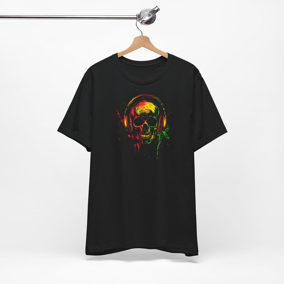 Vibrant Skull with Headphones T-Shirt | Black Cotton Unisex Tee with Colorful Skull Design | Perfect for Music and Art Lovers