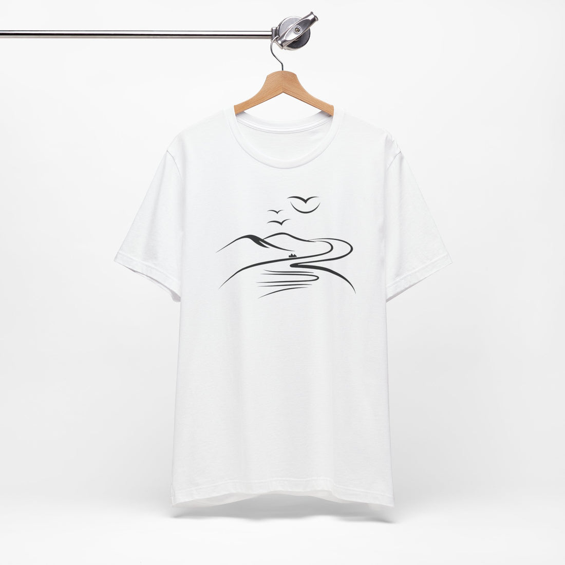 Mountain Path T-Shirt | White Cotton Tee with Minimalist Nature Design | Stylish and Comfortable Unisex Shirt for Outdoor Lovers