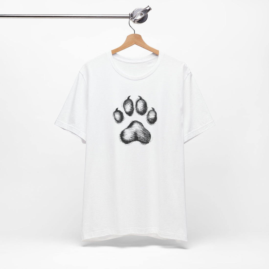 Paw Print T-Shirt | White Cotton Tee with Detailed Black Paw Design | Stylish and Comfortable Unisex Shirt for Animal Lovers