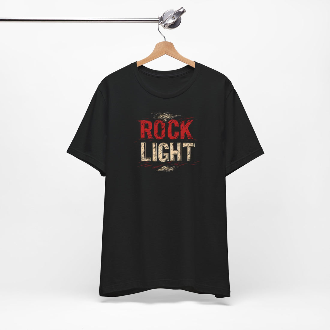 Rock Light T-Shirt | Black Cotton Tee with Distressed Red and White Text Design | Stylish and Comfortable Unisex Shirt