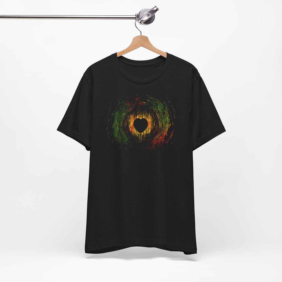 Rasta Heartbeat T-Shirt | Reggae Vibes Tee | Colorful Vinyl Record Design | Gift for Music Lovers | Unique Artistic Black T-Shirt