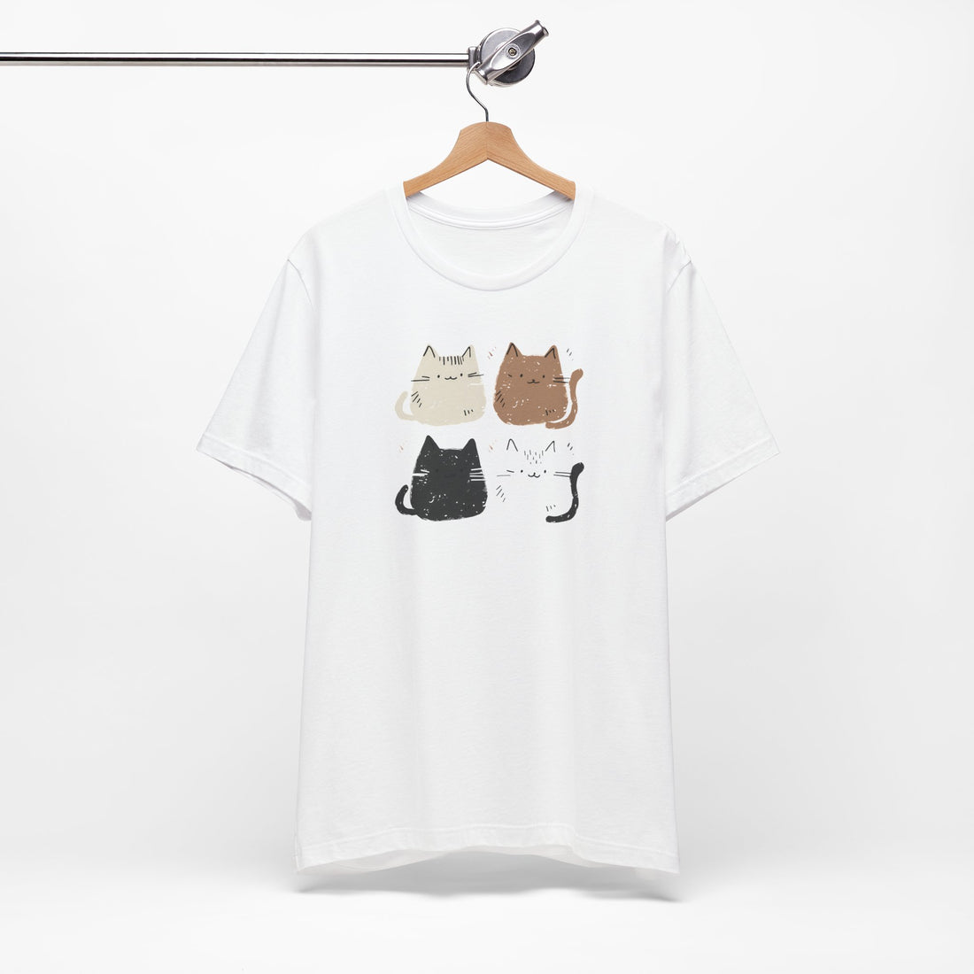 Cute Cat Faces T-Shirt | White Cotton Tee with Adorable Multicolor Cat Design | Stylish and Comfortable Unisex Shirt for Cat Lovers