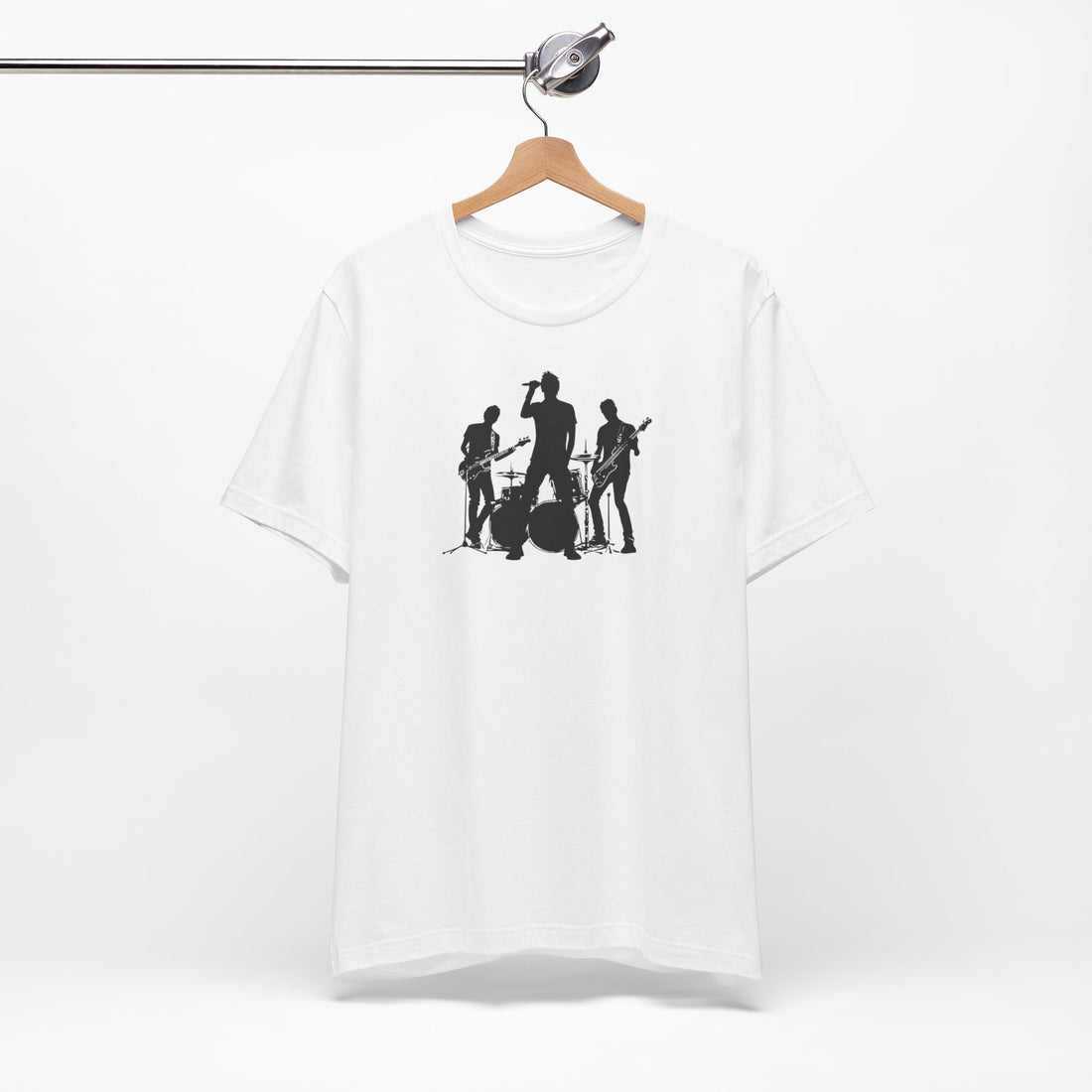 Band Silhouette T-Shirt | White Cotton Tee with Black Music Band Design | Stylish and Comfortable Unisex Shirt