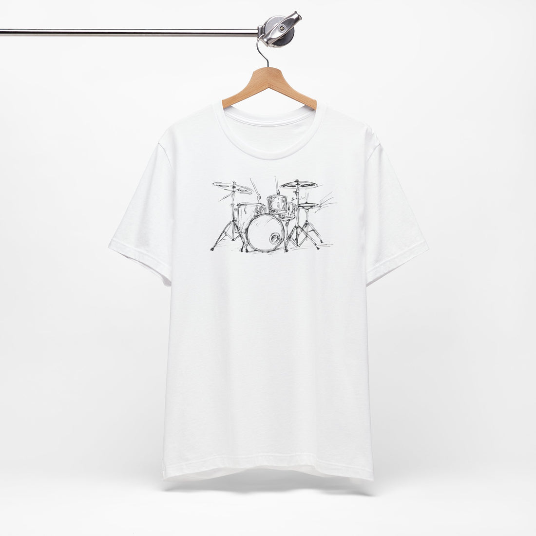 Drum Set Sketch T-Shirt | White Cotton Tee with Artistic Hand-Drawn Drum Design | Unisex Music Lover's Shirt