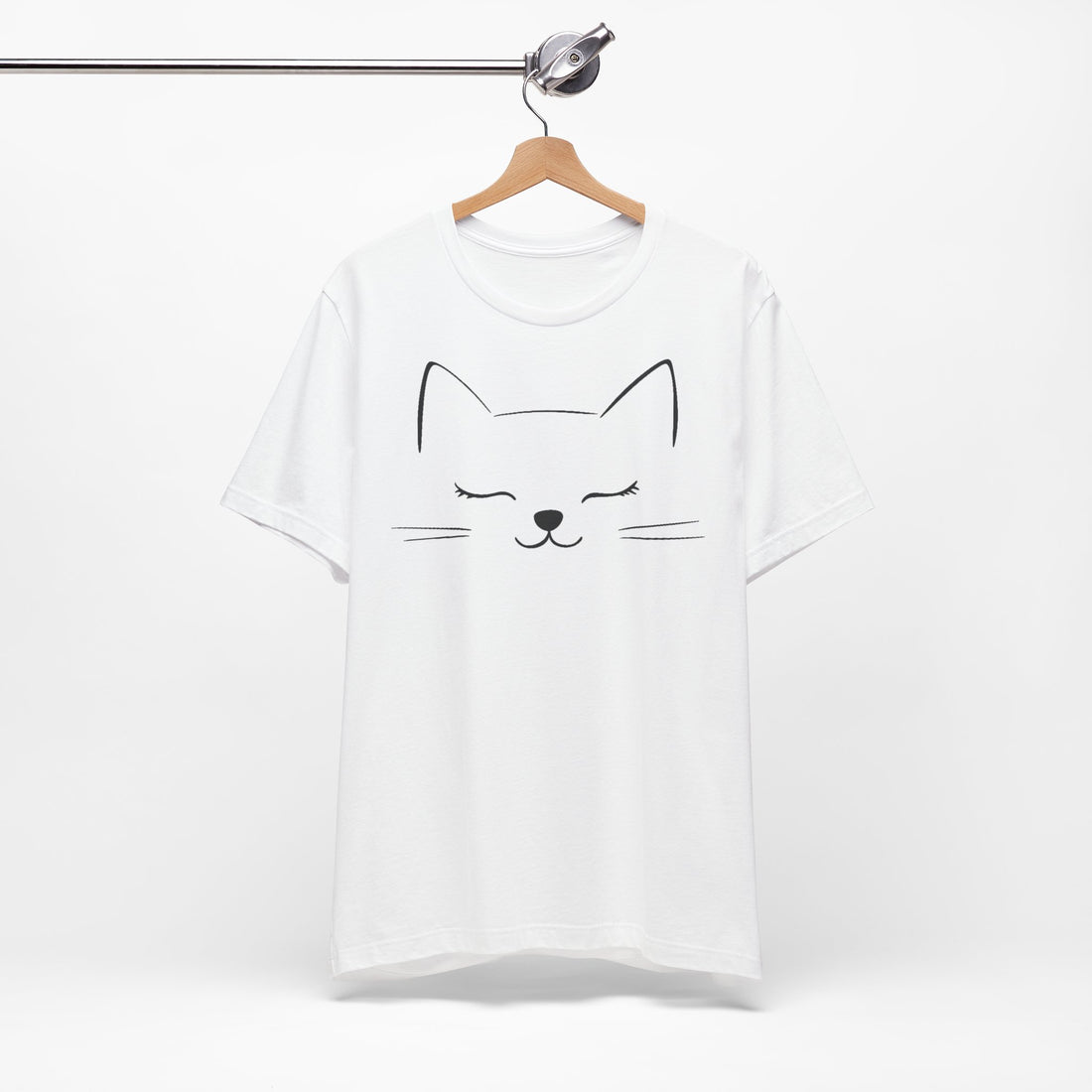 Minimalist Cat Face T-Shirt | White Cotton Tee with Simple Cat Design | Comfortable and Stylish Unisex Shirt for Cat Lovers