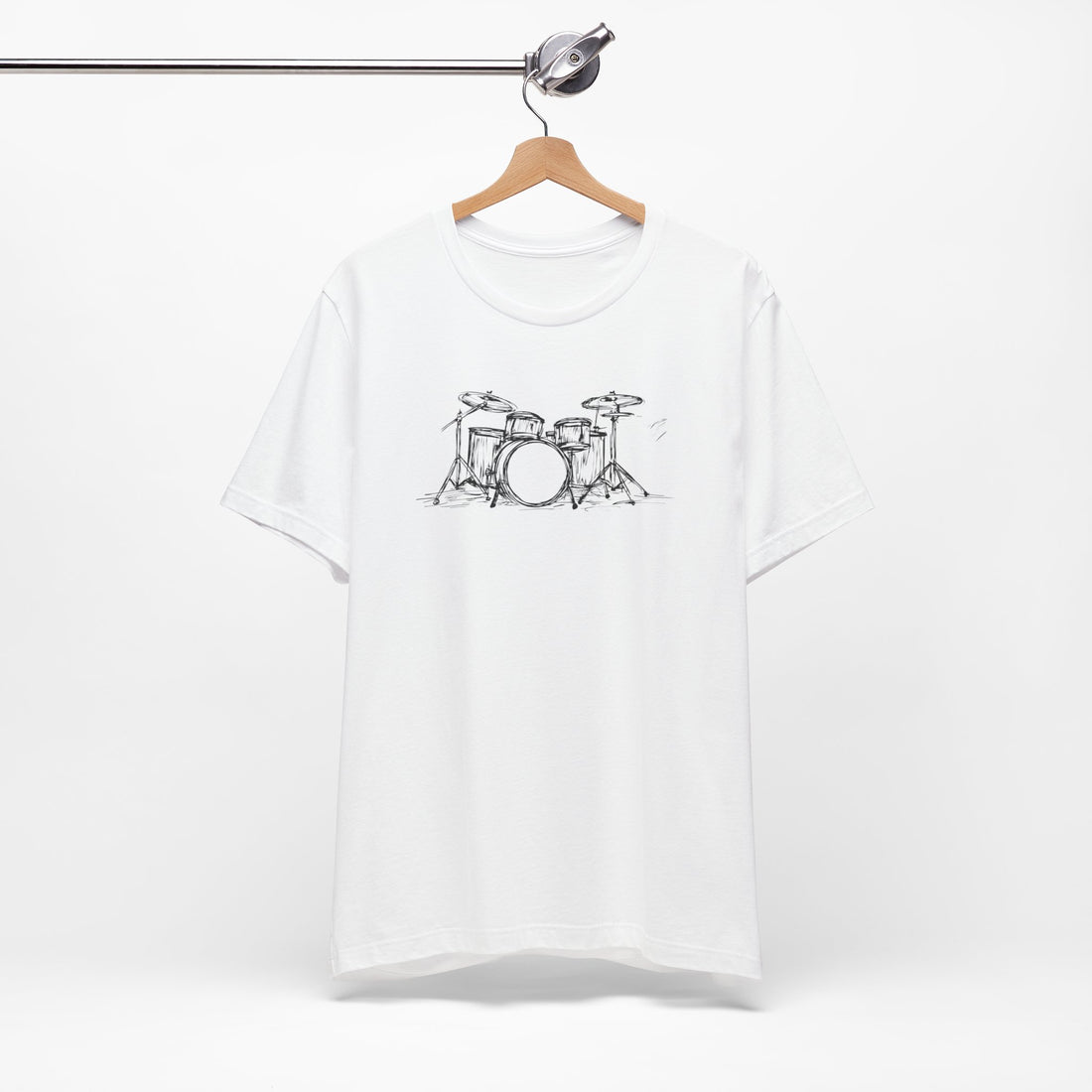 Hand-Drawn Drum Kit T-Shirt | White Cotton Unisex Tee with Artistic Music Design | Perfect for Drummers & Music Lovers