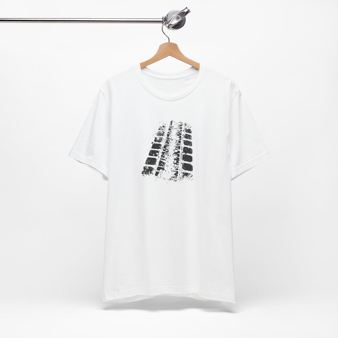 Tire Track T-Shirt | White Cotton Tee with Bold Tire Mark Design | Comfortable and Stylish Unisex Shirt