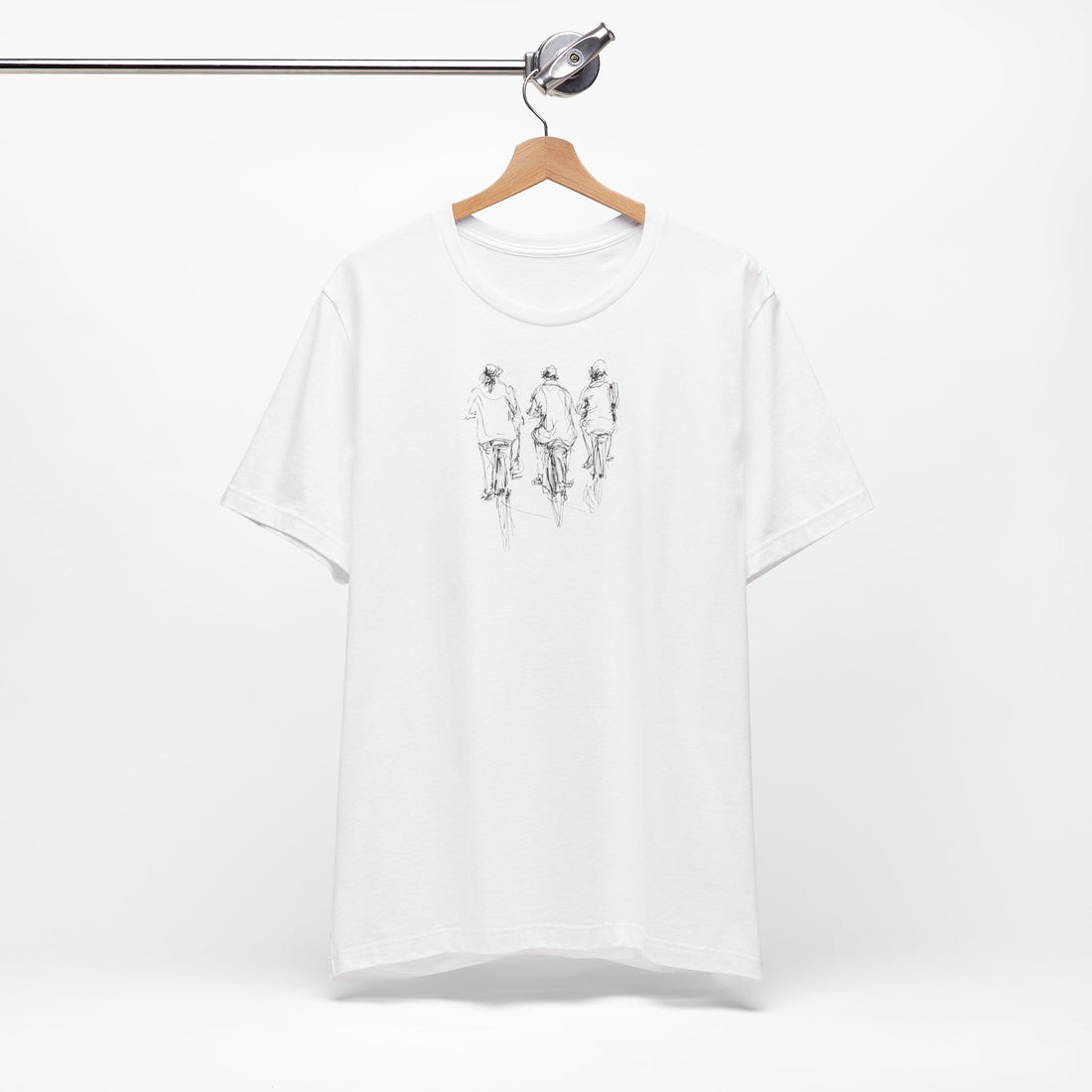 Sketch Cycling Trio T-Shirt | White Cotton Tee with Artistic Cyclist Design | Casual Unisex Shirt for Everyday Wear