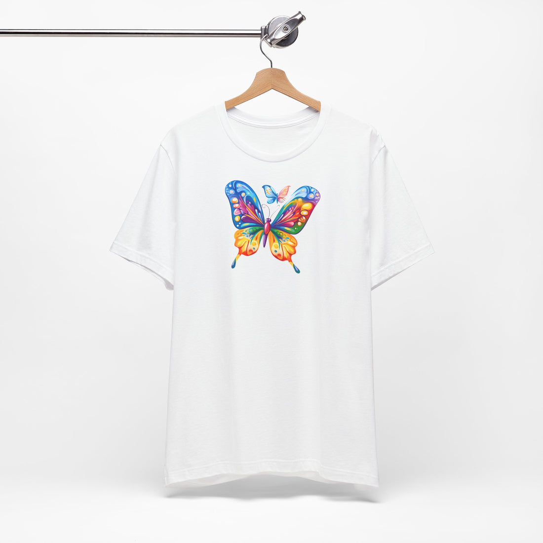 Colorful Butterfly Graphic T-Shirt | 100% Cotton White Tee with Vibrant Butterfly Design | Stylish and Comfortable Unisex Shirt