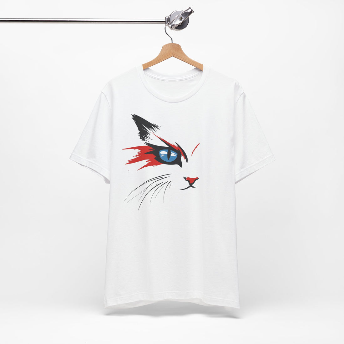 Modern Cat Face T-Shirt | White Cotton Tee with Bold and Artistic Cat Design | Stylish and Comfortable Unisex Shirt for Cat Lovers