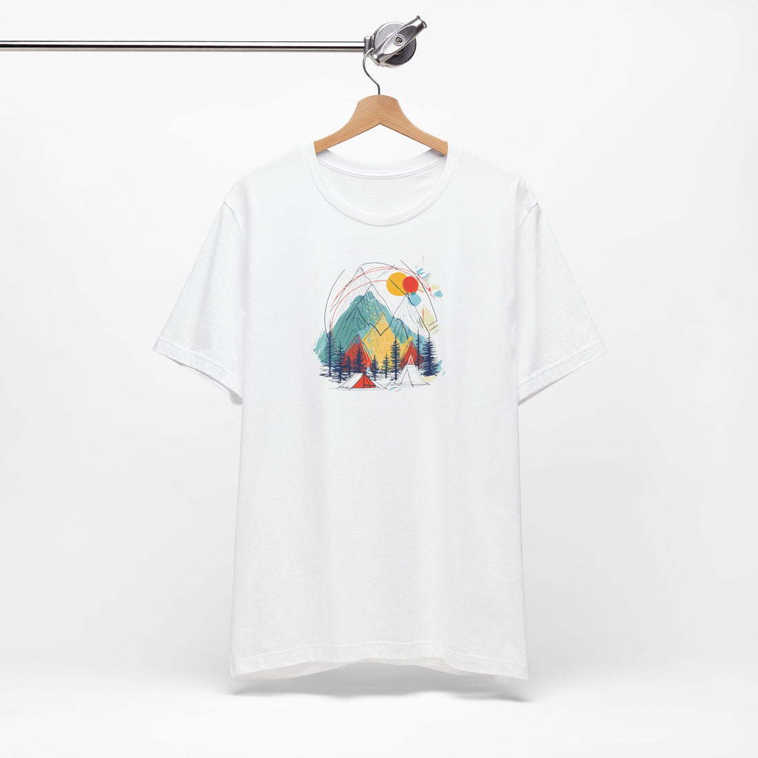 Colorful Mountain Adventure T-shirt | Abstract Nature Design | Outdoor Camping Graphic Tee