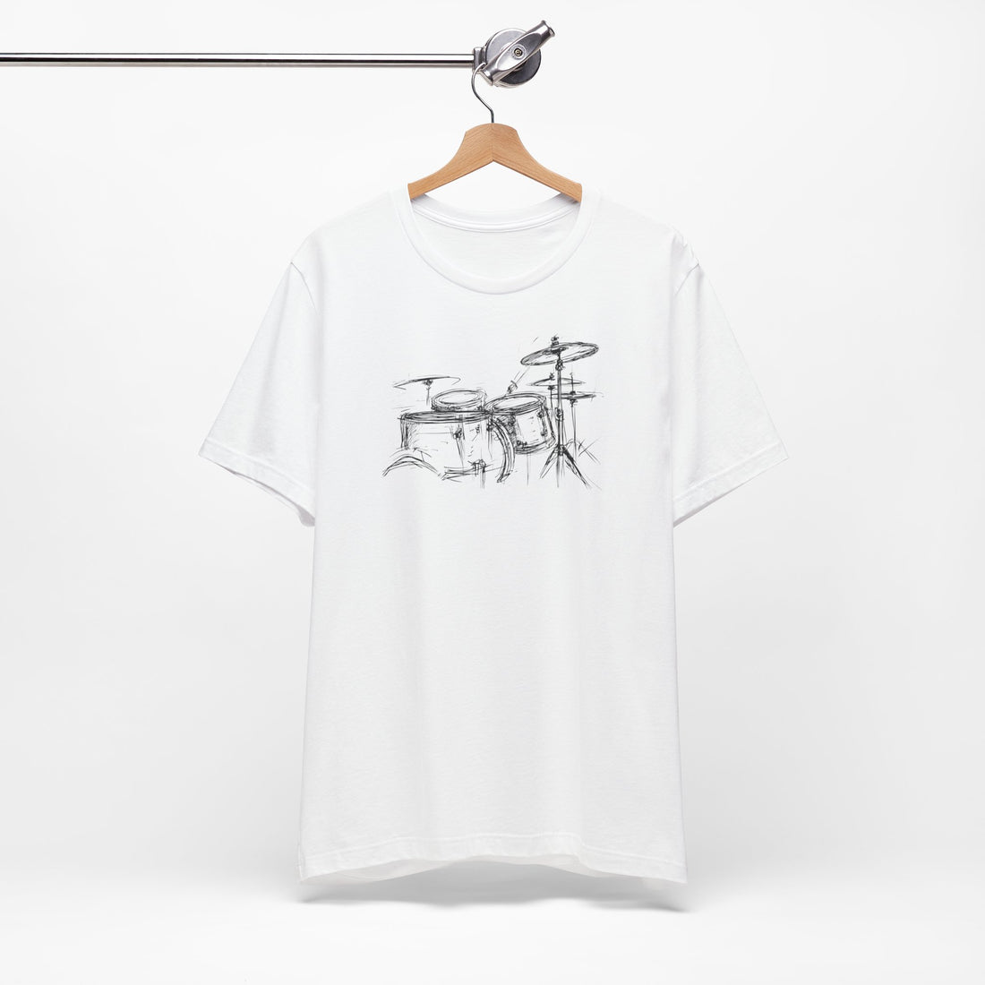 Drum Set Sketch T-Shirt | White Cotton Tee with Artistic Drum Kit Design | Stylish Musician-Inspired Unisex Shirt