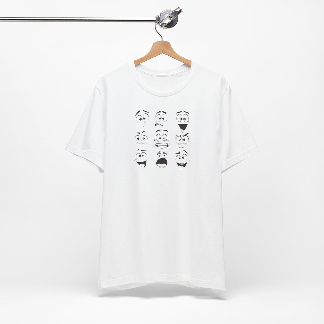 Cartoon Faces T-Shirt | White Cotton Unisex Tee with Fun Expressive Emotions Design | Perfect for Casual Wear