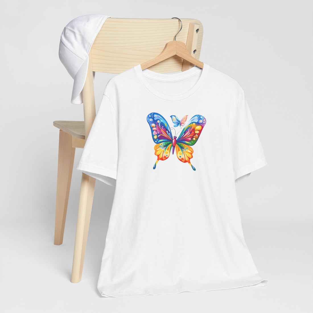 Colorful Butterfly Graphic T-Shirt | 100% Cotton White Tee with Vibrant Butterfly Design | Stylish and Comfortable Unisex Shirt