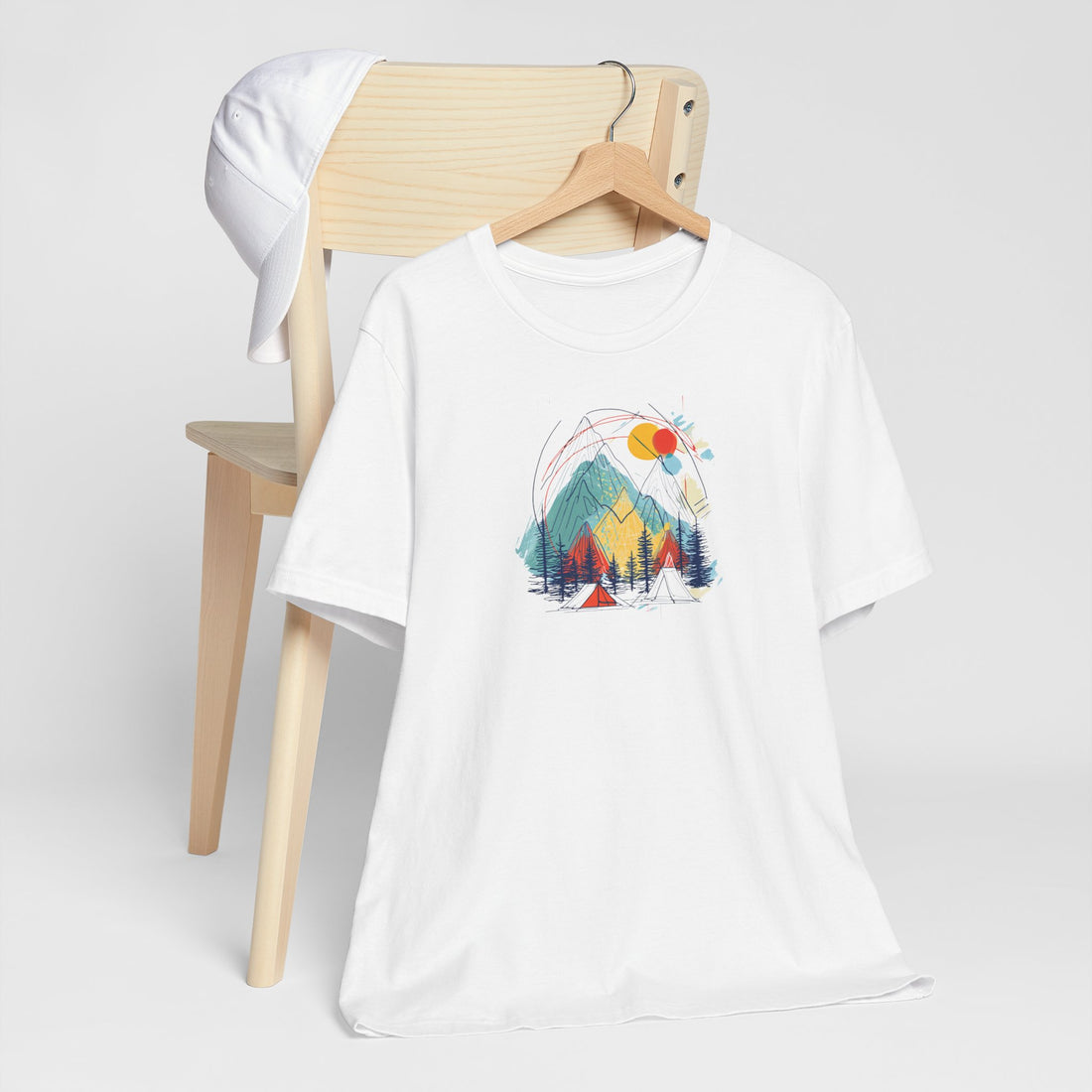 Colorful Mountain Adventure T-shirt | Abstract Nature Design | Outdoor Camping Graphic Tee