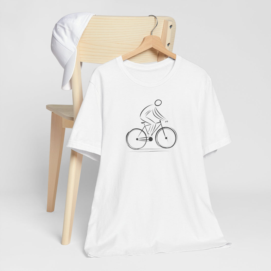 Minimalist Cyclist T-Shirt | White Cotton Unisex Tee with Clean Bicycle Line Art Design | Ideal for Cycling Enthusiasts