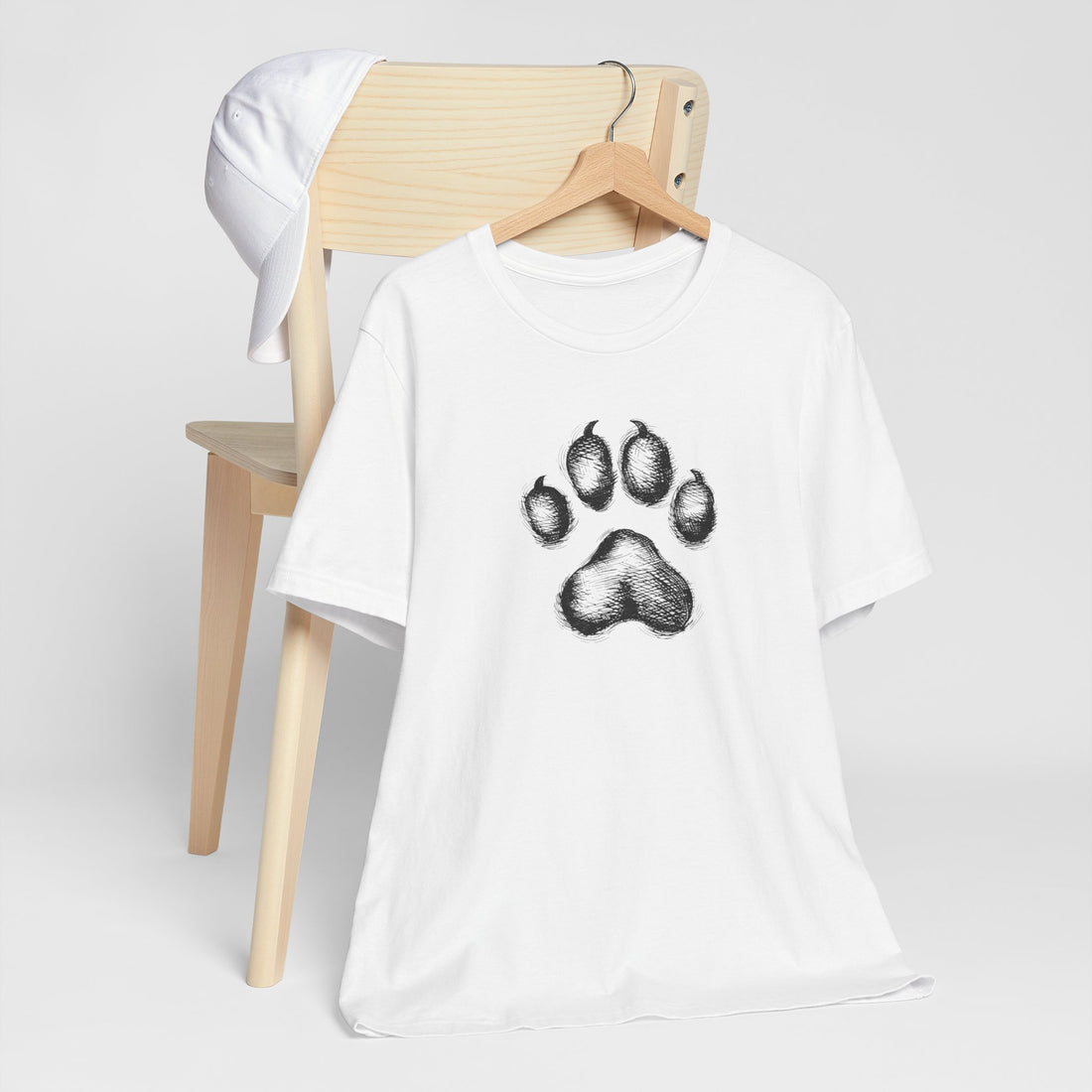 Paw Print T-Shirt | White Cotton Tee with Detailed Black Paw Design | Stylish and Comfortable Unisex Shirt for Animal Lovers