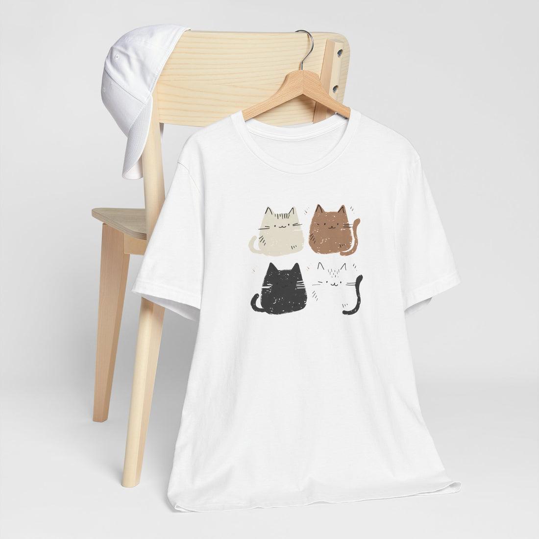 Cute Cat Faces T-Shirt | White Cotton Tee with Adorable Multicolor Cat Design | Stylish and Comfortable Unisex Shirt for Cat Lovers