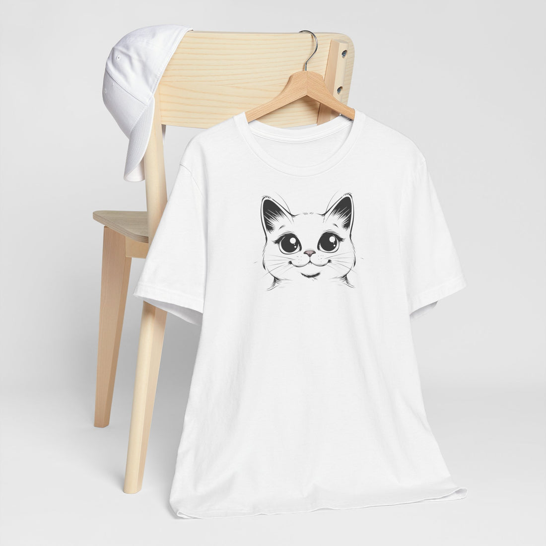 Cute Big-Eyed Cat T-shirt | Adorable Feline Art Design | Casual Animal Lover Tee