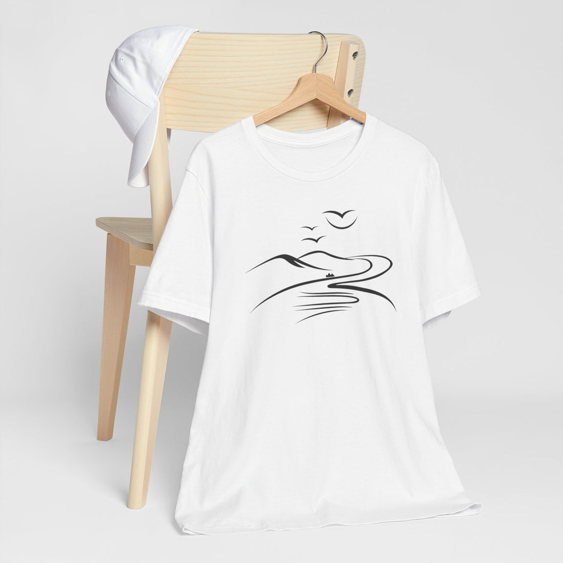 Mountain Path T-Shirt | White Cotton Tee with Minimalist Nature Design | Stylish and Comfortable Unisex Shirt for Outdoor Lovers