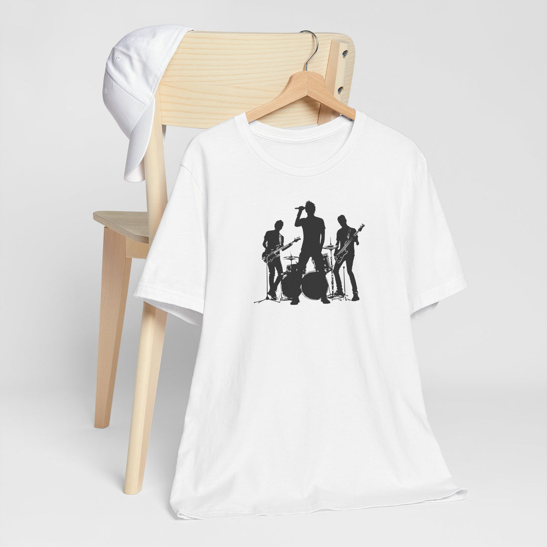 Band Silhouette T-Shirt | White Cotton Tee with Black Music Band Design | Stylish and Comfortable Unisex Shirt