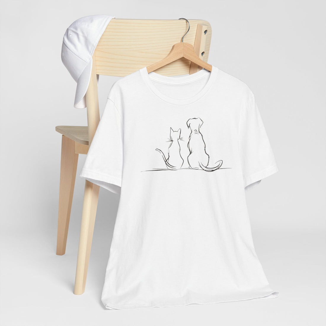 Cat and Dog Friendship T-shirt | Minimalist Pet Design | Animal Lover Gift Tee