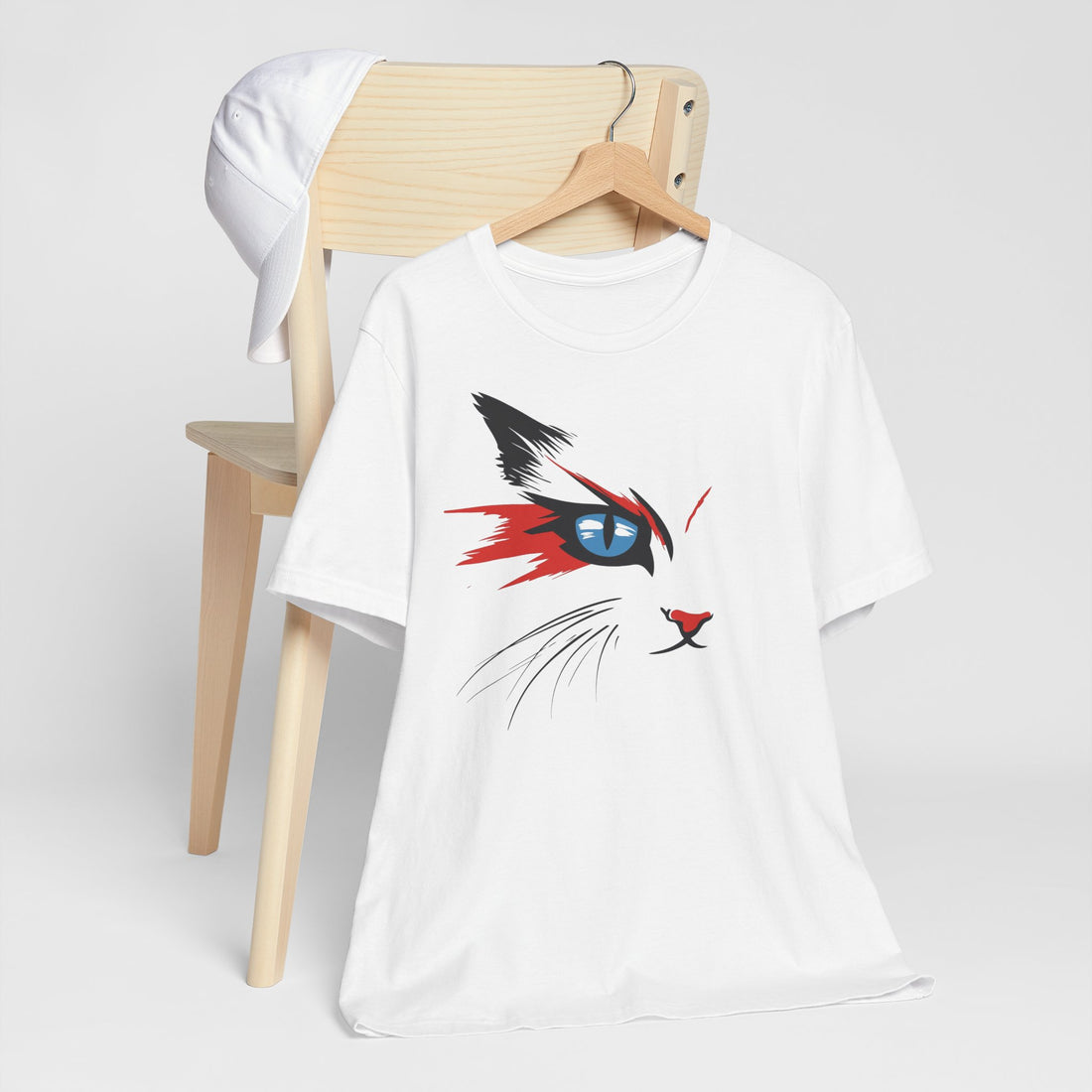 Modern Cat Face T-Shirt | White Cotton Tee with Bold and Artistic Cat Design | Stylish and Comfortable Unisex Shirt for Cat Lovers