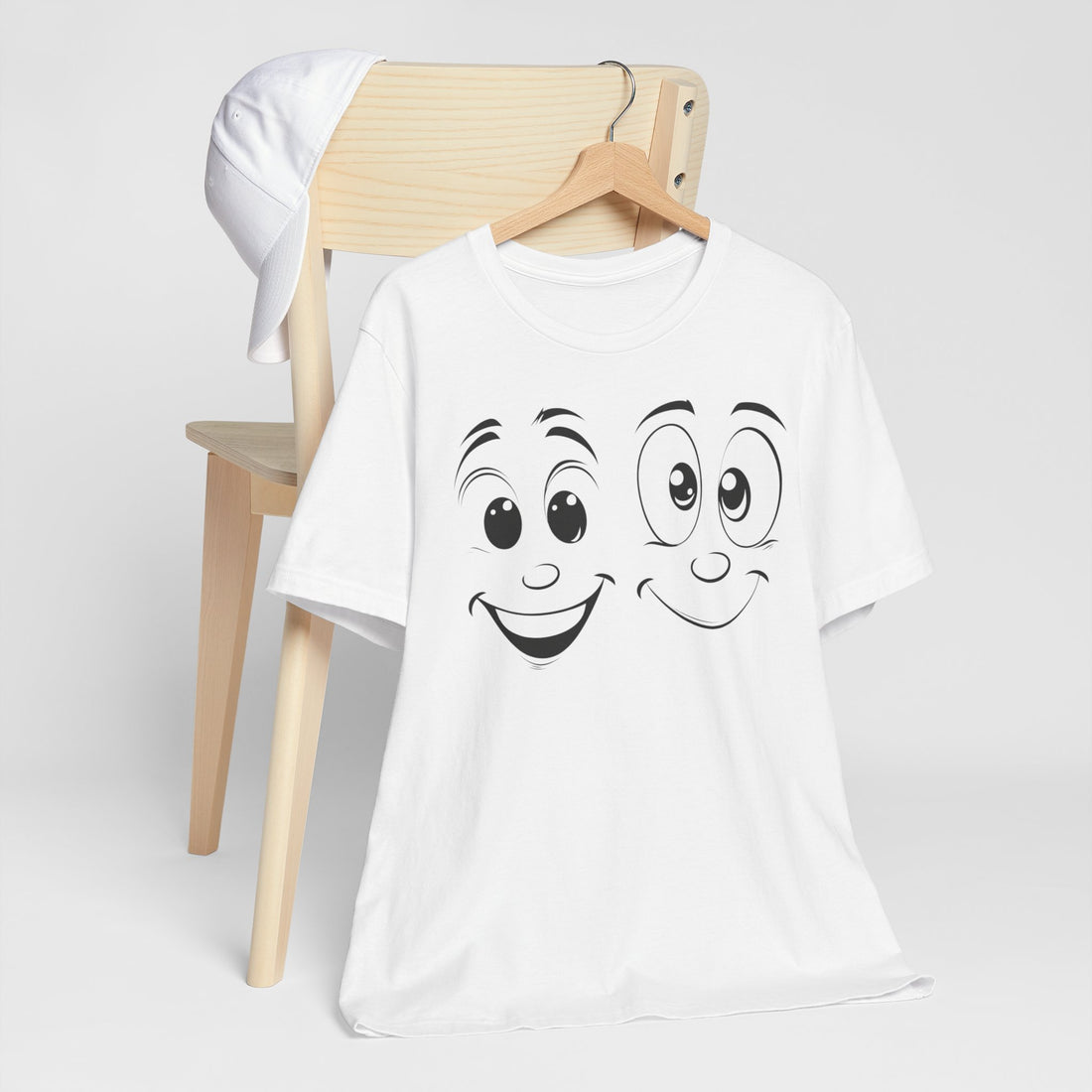 Happy Faces Graphic T-Shirt | White Cotton Tee with Fun Cartoon Smile Design | Comfortable and Stylish Unisex Shirt