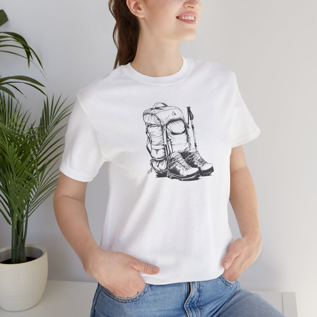 Adventure Backpack & Hiking Boots T-shirt | Outdoor Gear Illustration | Perfect Tee for Hikers and Nature Lovers