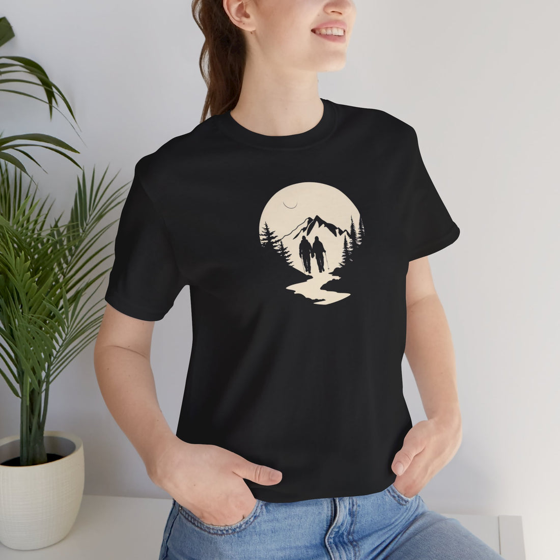 Moonlit Hiking Adventure T-shirt | Mountain Landscape Design | Outdoors Lover Gift Tee