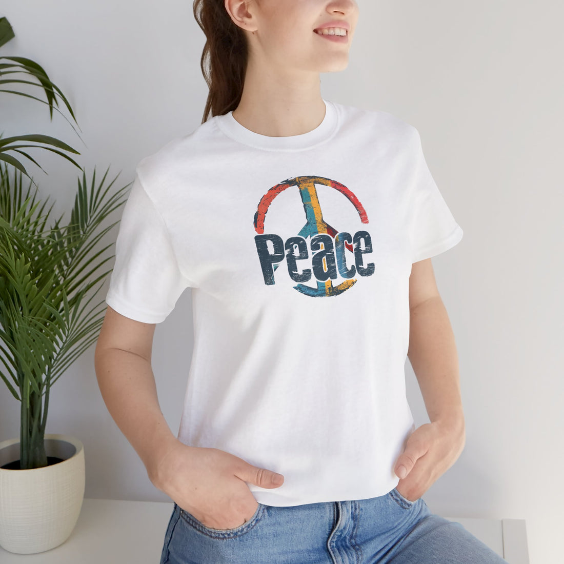 Vintage Peace Symbol T-shirt | Retro Distressed Design | Casual Statement Tee