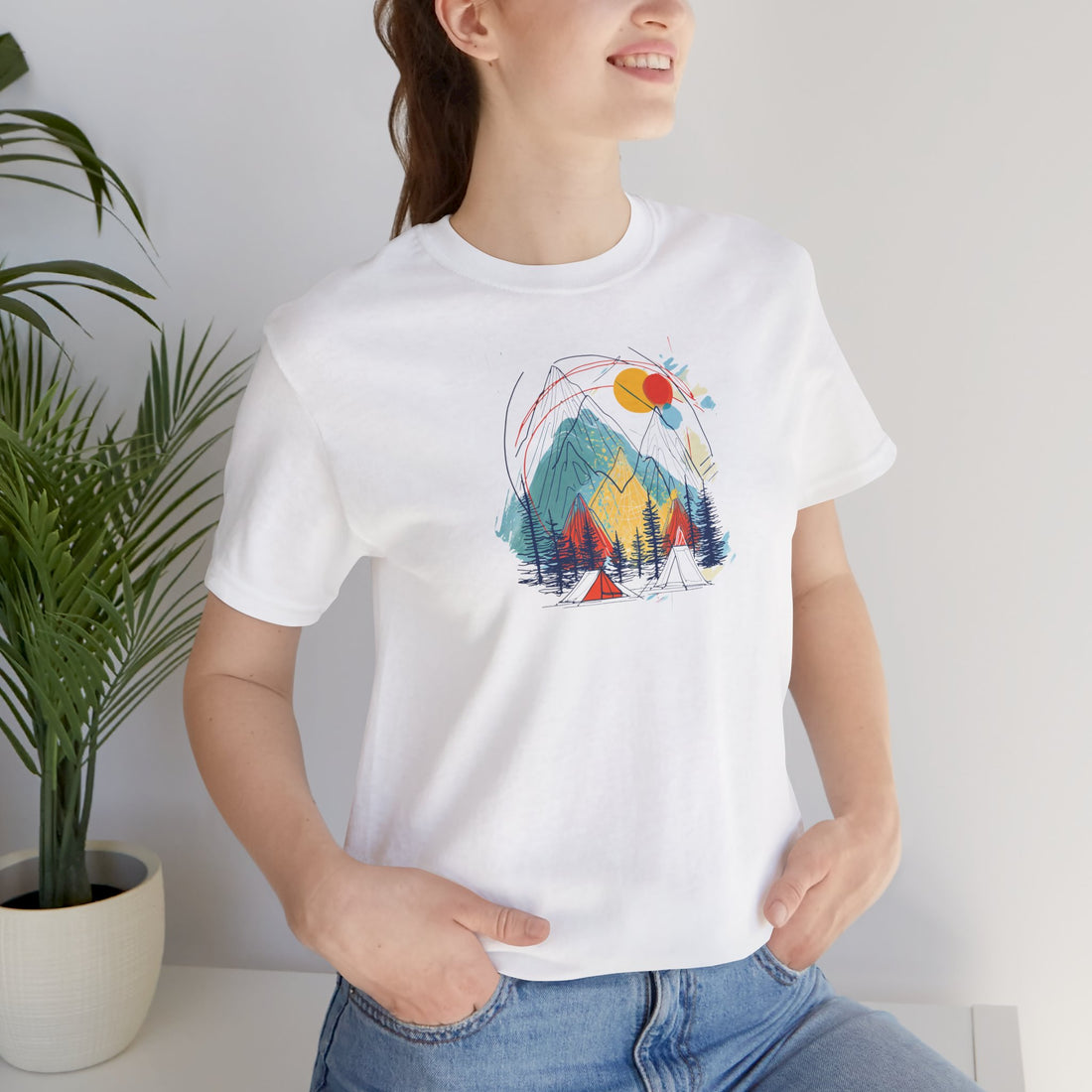 Colorful Mountain Adventure T-shirt | Abstract Nature Design | Outdoor Camping Graphic Tee