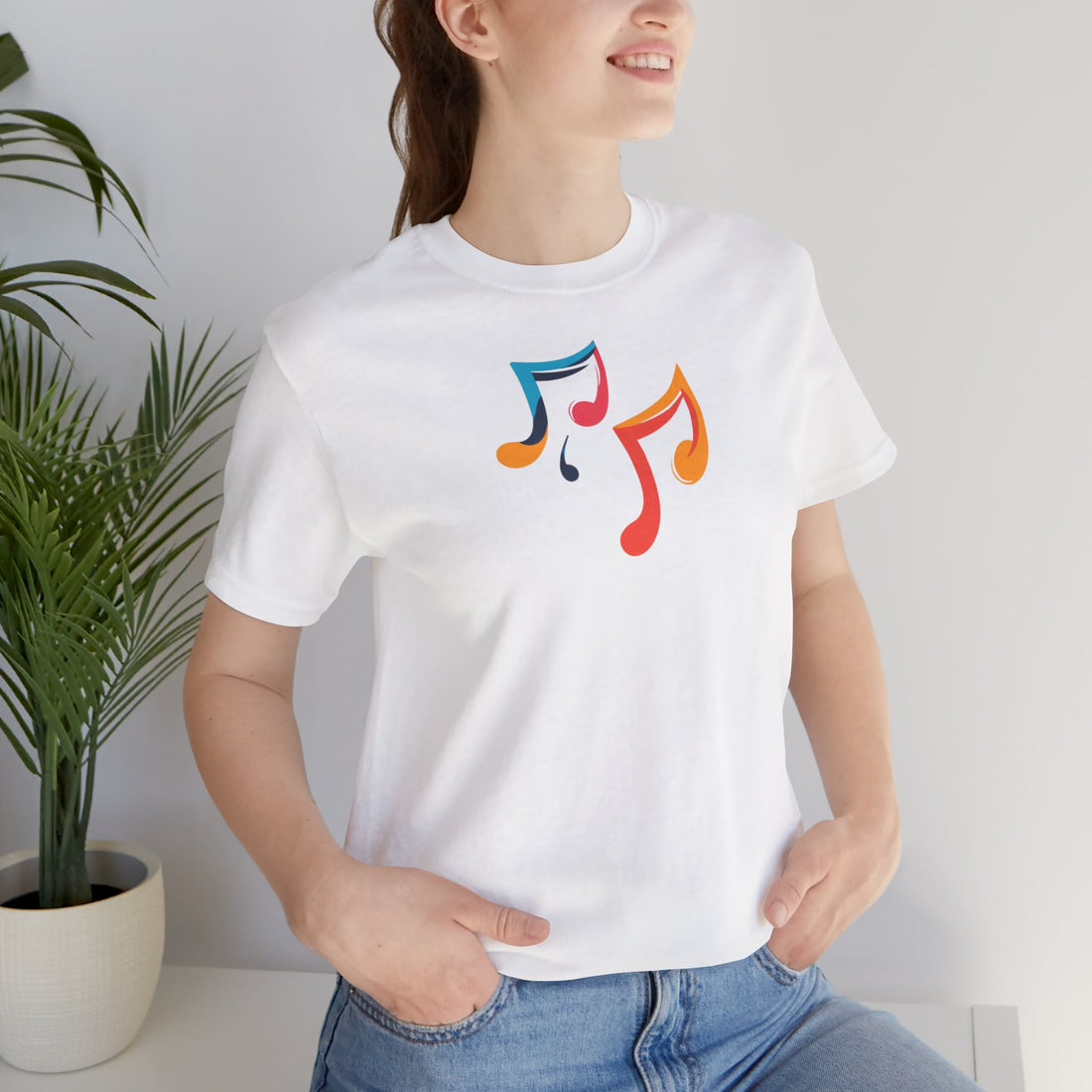 Colorful Music Notes T-Shirt | White Cotton Tee with Vibrant Musical Design | Stylish and Comfortable Unisex Shirt