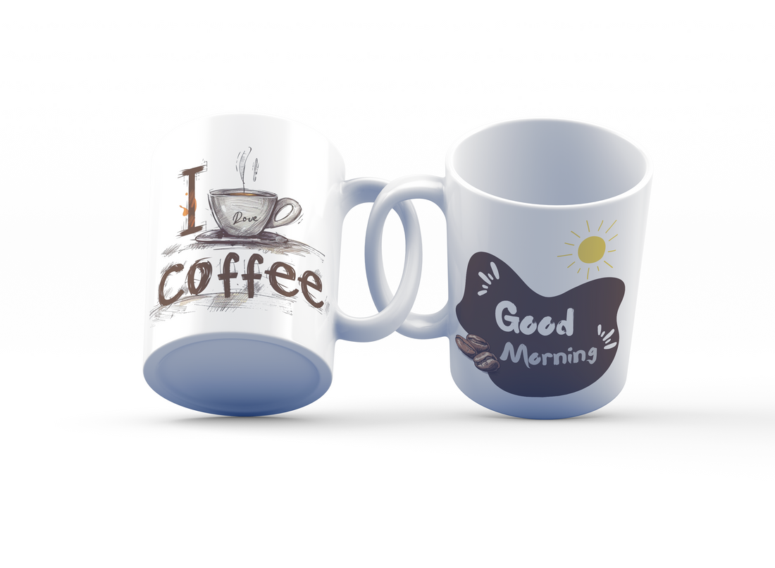 “Good Morning” & “I Love Coffee” Double-Sided Ceramic Mug | 11 oz (325 ml), Dishwasher & Microwave Safe | Perfect for Coffee, Tea & Hot Chocolate