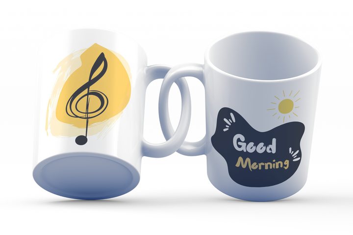Musical Treble Good Morning Mug - 325ml (11oz) White Ceramic Coffee Cup with Treble Clef and Notes Design, Perfect Gift for Music Lovers