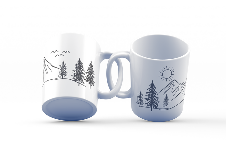 🌄 Minimalist Mountain & Forest Mug Set – Nature-Inspired Ceramic Coffee Mugs for Outdoor Lovers