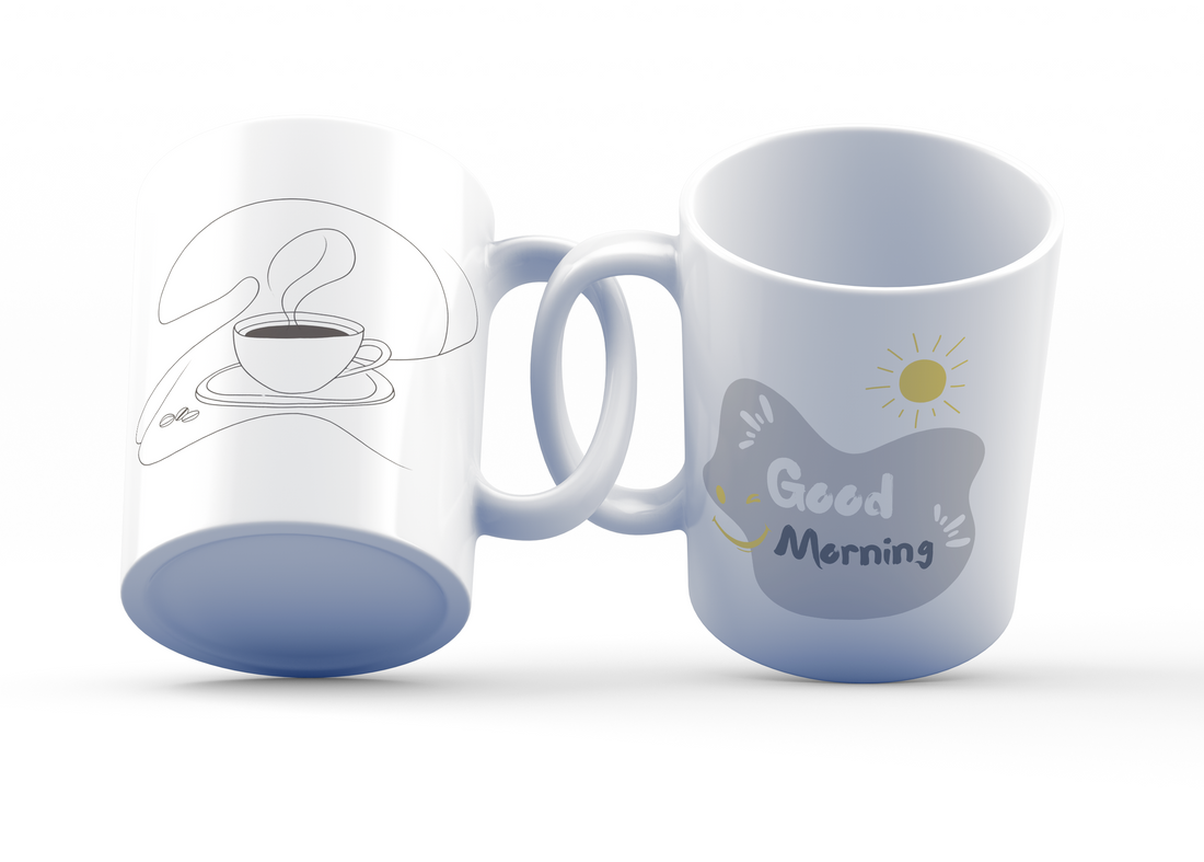 Minimalist Coffee Cup Design Ceramic Mug, 11 oz Double-Sided Mug with Coffee Line Art and "Good Morning" Design, Dishwasher and Microwave Safe Mug for Coffee Lovers, Inspired by Nature