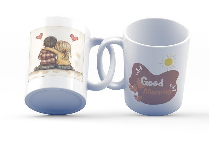 Minimalist Coffee Cup Design Ceramic Mug, 11 oz Double-Sided Mug with Coffee Line Art and "Good Morning" Design, Dishwasher and Microwave Safe Mug for Coffee Lovers, Inspired by Nature