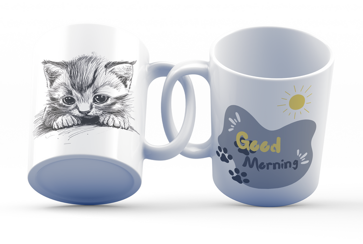 Adorable Kitten Good Morning Ceramic Coffee Mug | 11 oz Double-Sided Mug with Hand-Drawn Kitten Illustration and "Good Morning" Design | Dishwasher and Microwave Safe Mug for Cat Lovers – Inspired by Nature