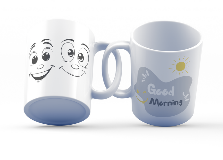 Cheerful Face Good Morning Ceramic Coffee Mug, 11 oz Double-Sided Mug with Smiling Face and "Good Morning" Design, Dishwasher and Microwave Safe Mug for Positivity and Fun, Inspired by Nature