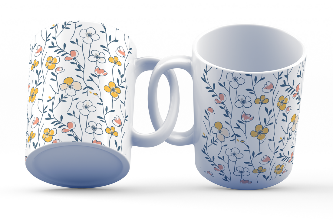 Charming Floral Coffee Mug | 11 oz Ceramic Mug with Vibrant Yellow and White Flower Pattern | Nature-Inspired Drinkware for Coffee, Tea, and Hot Chocolate | Durable and Stylish Mug for Home and Office