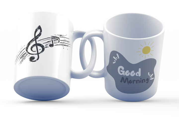 Music Lover’s Ceramic Coffee Mug, 11 oz Double-Sided Mug with Treble Clef and "Good Morning" Design, Dishwasher and Microwave Safe Ceramic Mug for Musicians and Morning Enthusiasts, Inspired by Nature