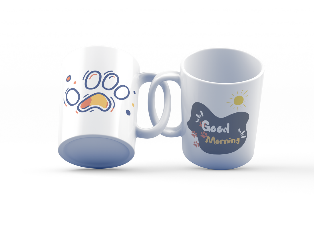 Good Morning Paw Print Mug Set | Pet Lover's Coffee Mugs | 11oz Cute Paw & Good Morning Design