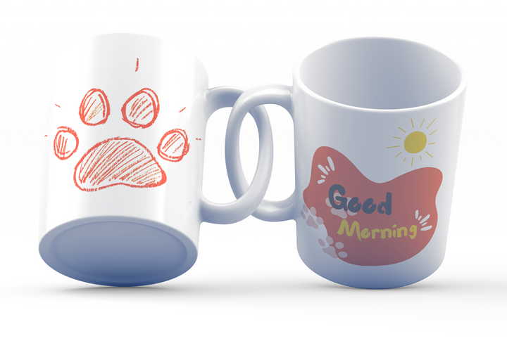 Good Morning Paw Print Ceramic Coffee Mug | 11 oz Double-Sided Mug with Orange Paw Design and "Good Morning" Message | Perfect for Pet Lovers, Coffee, and Tea Enthusiasts