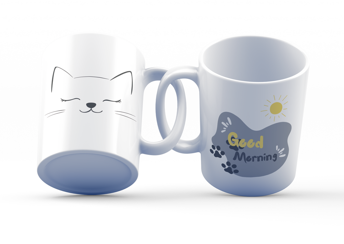 Minimalist Cat Good Morning Ceramic Coffee Mug | 11 oz Double-Sided Mug with Cute Cat Face Illustration and "Good Morning" Design | Dishwasher and Microwave Safe Mug for Cat Lovers – Inspired by Nature