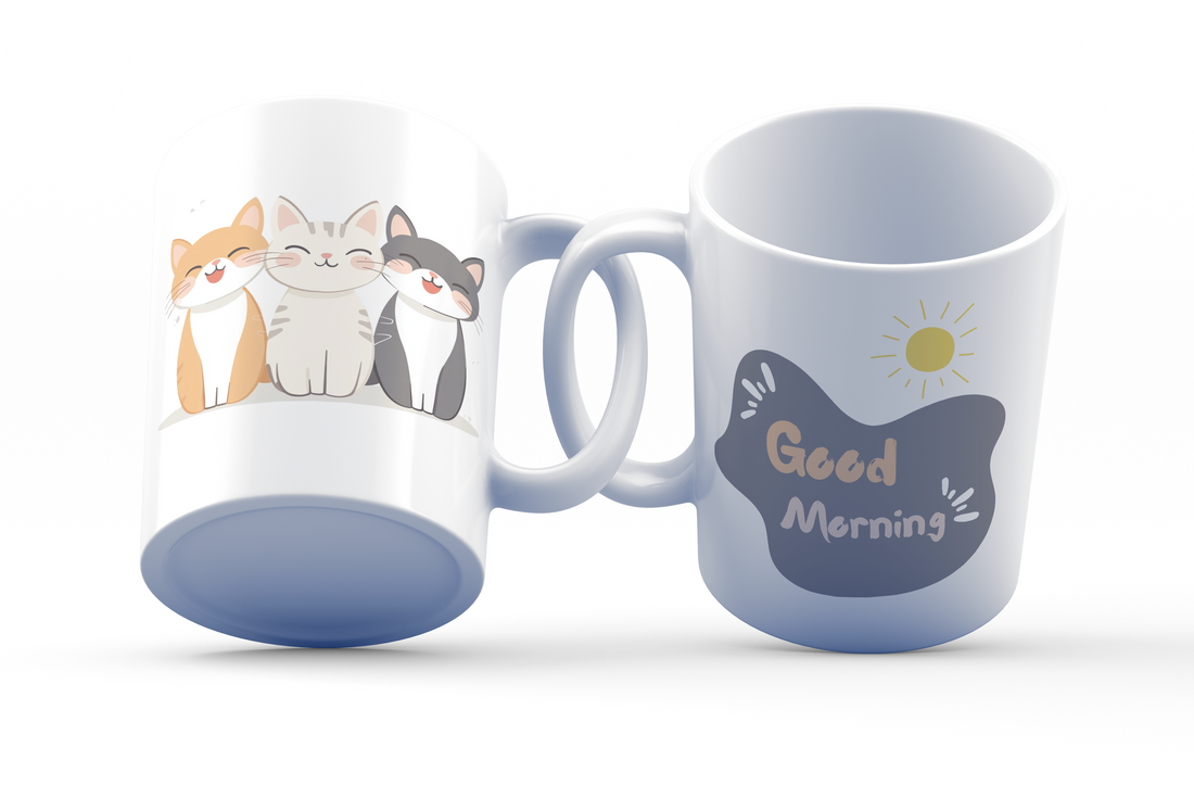 Adorable Cats Good Morning Ceramic Coffee Mug, 11 oz Double-Sided Mug with Cute Cat Illustrations and "Good Morning" Design, Dishwasher and Microwave Safe Mug for Cat Lovers, Inspired by Nature