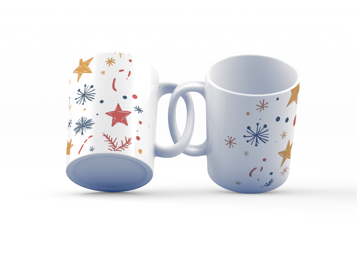 Festive Santa Mug | Cute Christmas Coffee Cup with Stars & Snowflakes | 11oz Holiday Drinkware