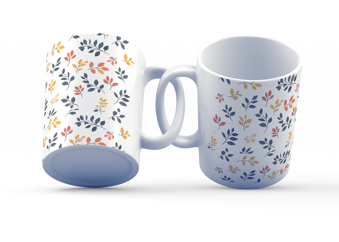 Lively Floral Ceramic Coffee Mug | Double-Sided Design with Autumn Leaves | 11 oz Ceramic Mugs for Hot Drinks | Stylish Tea and Coffee Cups for Home or Office